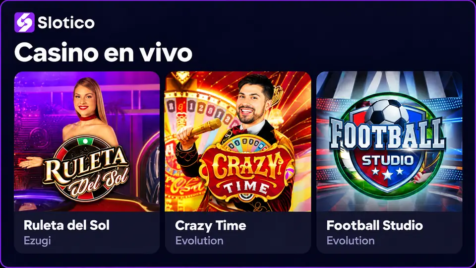Casino en vivo de Slotico con Ruleta del Sol, Crazy Time y Football Studio